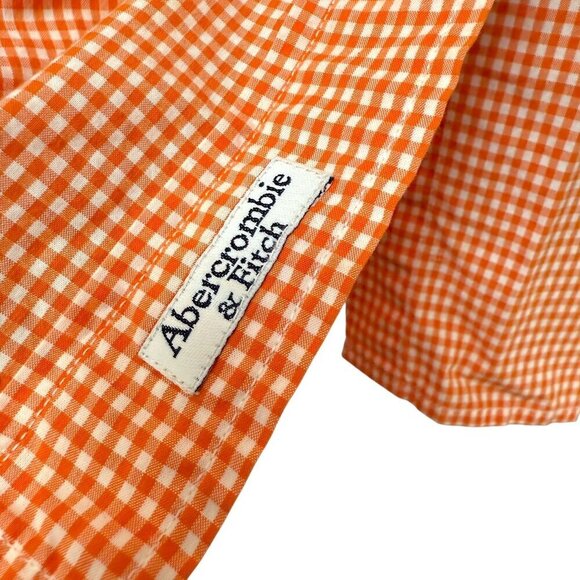 Abercrombie & Fitch Mens Shirt Orange Check Long Sleeve Preppy Button up Cotton - Picture 6 of 7